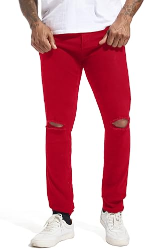 Men's Knee Ripped Slim-Fit Skinny Stretch Cotton Taper Fit Jeans Pants4