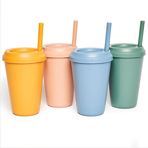 Neon Kactus Kids Straw Cups | Bpa Free Plastic Cups With Lids And Straws For Kids | Spill-Proof Drinking Cups For Juices, Smoothies, Milk | Lightweight & Dishwasher Safe | 4 Pack, 12Oz Tumbler #TOP6