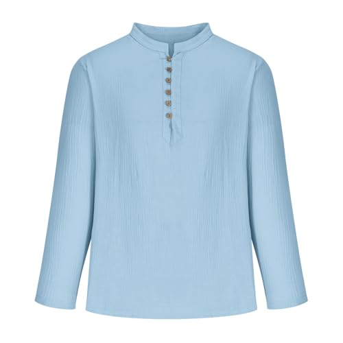 Men's Cotton Linen Casual Henley Shirts Long Sleeve Beach T Shirts Button Down Long Sleeve Solid Color Basic Pullover4