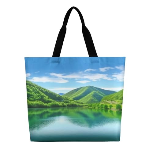 Women's Multi-Functional Shopping Bag，Green Hills And Water Printing Messenger Bag Shoulder Bag for Travel, Work, Shopping & Parties with Inner Pocket, Grocery Bag Lightweight & Water-Resistant3
