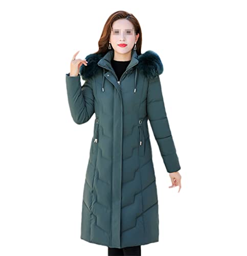 Manteau d'hiver à capuche femme vert chaud coton col fourrure 3XL