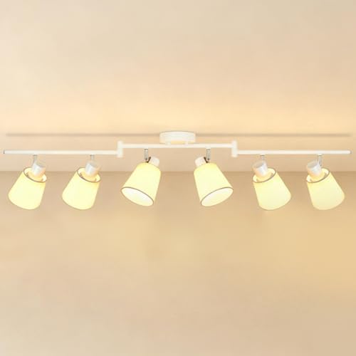 HiBay 6-Light Ceiling Light Fixture, Modern White Fabric Track Lighting,