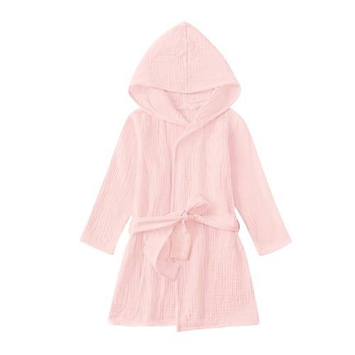 TADO MUSLIN Toddler Bathrobe, Lightweight Cover-Up for Kids Soft and Breathable Organic Cotton Robe for Baby, Boys& Girls Hooded Towel, 4-6T, Pink Robes