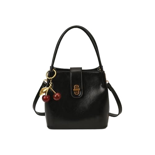 KEKUBUWE Bolsos tipo Satchel para mujer, Bolso tote de hombro de cuero vegano, Bolso retro de hombro y bandolera (Black,One Size)