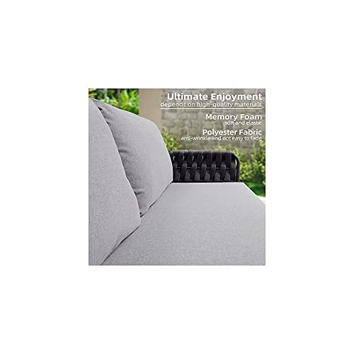 Image of LOCCUS 4 Piece Outdoor /Indoor Patio Furniture Set Waterproof Weaving Rope Couch Sofa Set with Powder-Coated Iron Conversation Bistro Set for Balcony Lawn Terrace Backyard (Black & Grey)