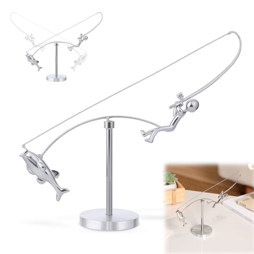 BCBU Kinetic Fishing Sculpture - Balance Art for Your Space, Balance Art Sculpture,Balance Tumbler Kinetic,Fisherman Home Decoration,Unique Desk Kinetics Arts Sculptures