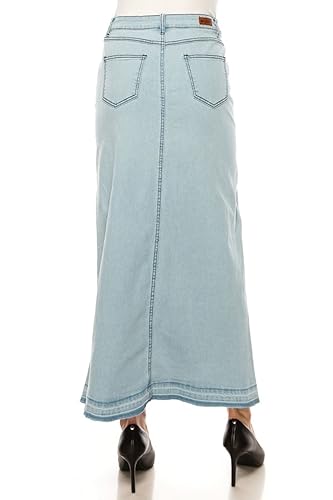 Fashion2Love Women's Juniors/Plus Size Stretch Denim Long Triangle-Cut Moto Skirt (89107)3