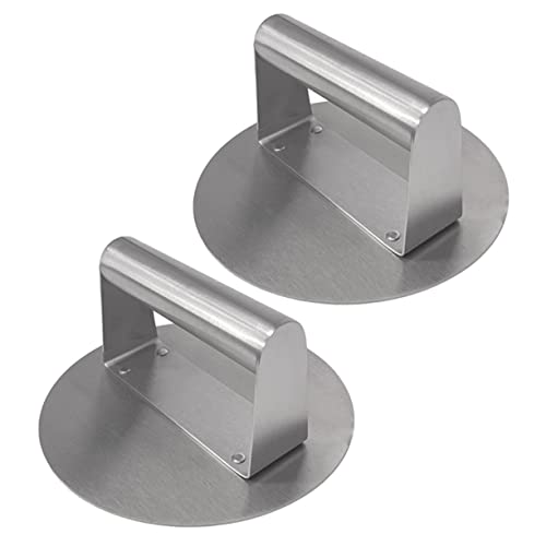 Yardwe 2pcs Stainless Steel Hamburger Press Round Patty Smasher Tool for Griddle Cooking Durable Meat Press with Ergonomic Handle Easy to Clean and Maintain