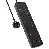 Extension Lead with USB Slots, 5 Way Sockets Outlets with 4 USB-C Ports and 2 USB-A Ports, 3250W Individual Switches 1.8M Extension Cable with Overload Protected Power Strips, UK Plug Adapter