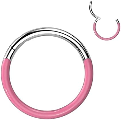 BODY DAZZ 16G Glow in the Dark Titanium Hinged Segment Ring Clicker Cartilage, Septum, Daith Piercing Jewelry (16 Gauge 10mm, Pink (Front Facing))