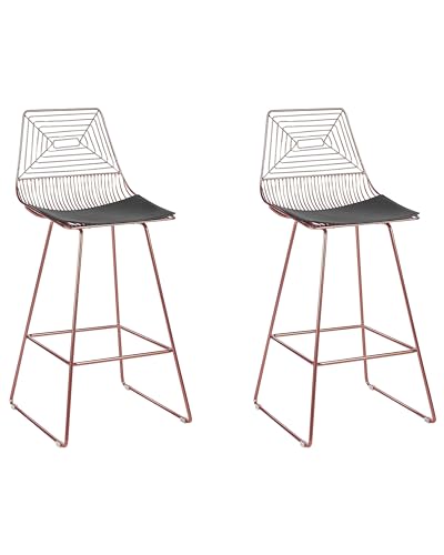 Set Di 2 Sgabelli In Metallo Oro Rosa Con Imbottitura In Pelle Stile Moderno Contemporaneo-image