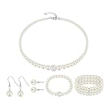 parure di perle miluna [Fashion Design] Questo Prodotto Ha Un Design Unico, Con Imitazione Di Perle Come Materiale Principale, Combinato Con Elementi Semplici E Alla Moda, La Forma Generale È Elee E Generosa.Sia Che Questo Set Combini Gioielli Di Perle Con Abiti Da Sera O Abiti Di Tutti I Giorni.Ird, Può Dare Un Tocco Di Classe E Look Elee Per Il Tuo Look.