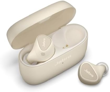 Jabra Elite 5 Fully Wireless Earphones, Gold Beige, Hybrid Active Noise Canceling, Multi-Point, Simultaneous Connection, Single Ear Mode, High Performance Calling, Bluetooth 5.2, Wireless Charging