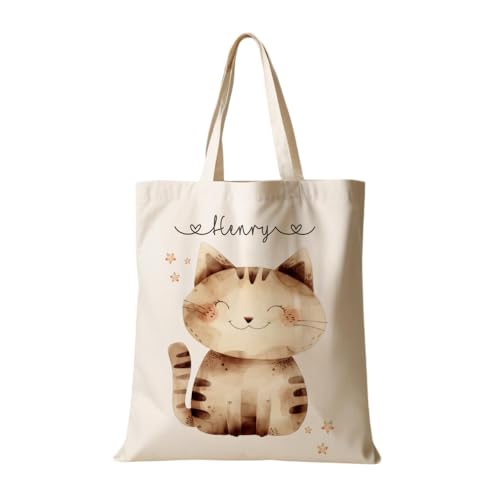 Manufaktur Liebevoll Stoffbeutel mit Namen Stofftasche Personalisiert Kinderbeutel Kindergarten Wechselwäsche Katze Haustier Kind Mädchen Junge Beutel