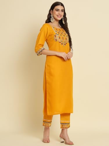 Image of VredeVogel Women's Cotton Blend Kurta Pant Set with Chanderi Silk Dupatta