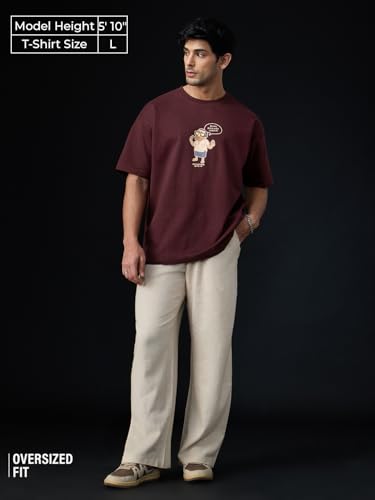 Image of The Souled Store Shemaroo Characters: Short Sleeves Round Neck Graphic Printed Cotton Oversized T-Shirts