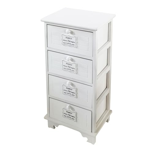 milani home - mobiletto in legno con 4 cassetti, bianco, stile shabby chic, 37 x 28 x 73 cm