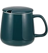 VOBAGA Coffee Cup with Lid and Flat-Bottom, 14 oz Tea Mug for Daily Use Warming Coffee&Tea (Green)
