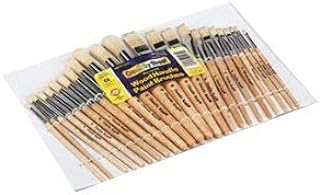 Wood Brushes, Natural Hog Bristles, 12 Round/12 Flat