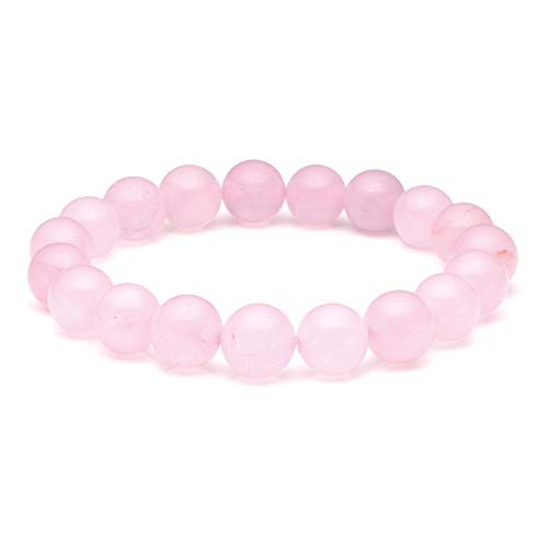 Jovivi 10mm Bracelet Perles Quartz Rose Pierre Naturelle Précieuse Extensible Elastique Tibétain Bouddhiste Unisexe