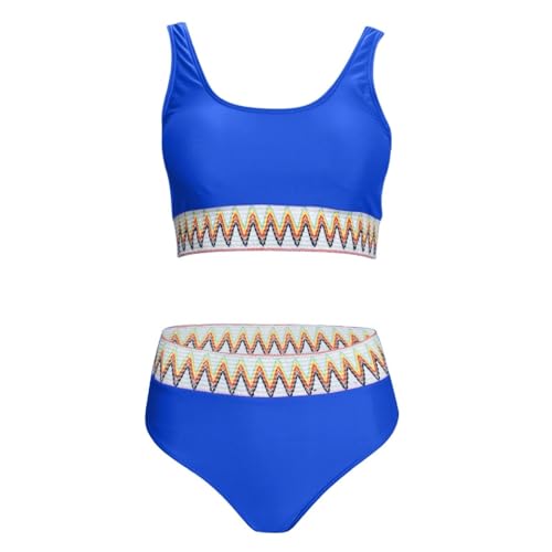 Genérico Ropa Talla Grande Mujer BañAdor Mujer Traje de baño de Playa de Dos Piezas Tankini Sexy de Cintura Alta con Cuello para Mujer Mastectomia Banadores De Mujer (Blue, S)