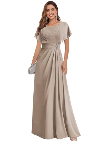 Scoop Neck Chiffon Mother of The Bride Dresses for Women Long Beaded Formal Evening Gown