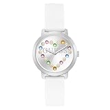 Guess Reloj para Mujer de 36 mm, Correa Blanca, Esfera Plateada, Caja Plateada