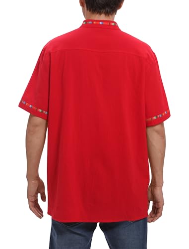 Men's Mexican Guayabera Shirt Short Sleeve Button Down Embroidered Shirt for Cinco De Mayo Traditional Mexican Shirts3