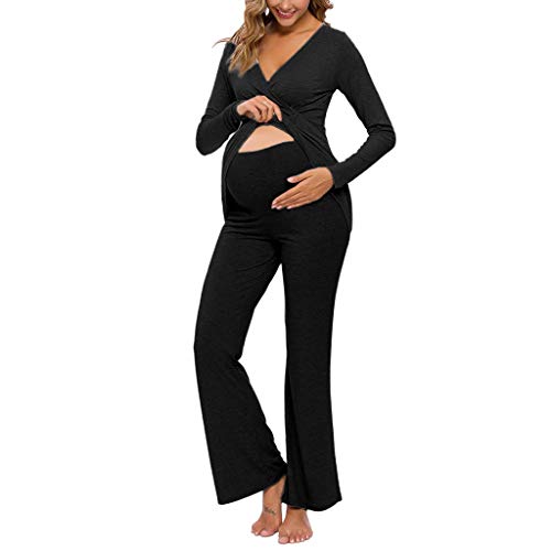 Gxxge Women's Maternity Nursing Top For Pregnancy And Postpartum Easy Breastfeeding Tank Tee Shirts Maternity Pants Suit Black Large #TOP1