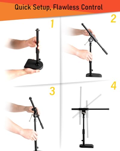 Stage Rocker Adjustable Low-profile Microphone Stand - Snare/Tom Bottom/Bass (Kick) Drum/Table Top, Adjustable Height, 15.75&ldquo; Telescoping Boom Arm, Clip-on cable holder, Powered by Hamilton (SR610111)