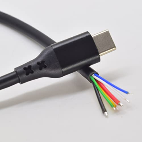 Kabel wtykowy USB C, ELNONE Typ C 4 ft 1,2 m 5A 20AWG 6-rdzeniowy kabel zasilający do transmisji danych, CC1 CC2 przewód DIY czarny
