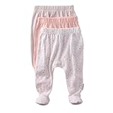 Butterblu Fallon 3-Pack Footed Pants 100% Organic Cotton Bottoms for Baby Boys & Girls, Pink Twinkle, 6-9 Months