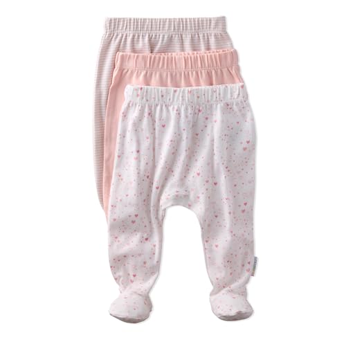 Butterblu Fallon 3-Pack Footed Pants 100% Organic Cotton Bottoms for Baby Boys & Girls, Pink Twinkle, Newborn