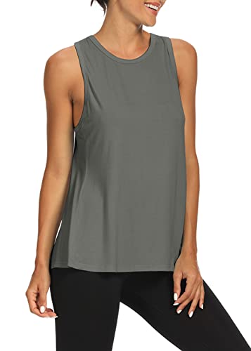 Bestisun Womens Workout Tops Yoga Athletic Shirts Exercise Gym Clothes Tie Back Top Muscle Tank Yoga Workout Tank Tops Activewear Backless Shirts Dark Gray S #TOP1