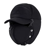 Men Trapper Hat Thermal Faux Fur Lined, Winter Windproof Bomber Hat with Ear Flaps and Removable War