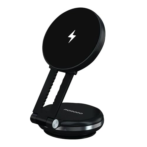 Porodo VacuSeal Compatible with MagSafe Charging Mount - 15W Wireless Charging, Strong Suction, Adjustable Viewing Angle, One-Hand Operation - Black