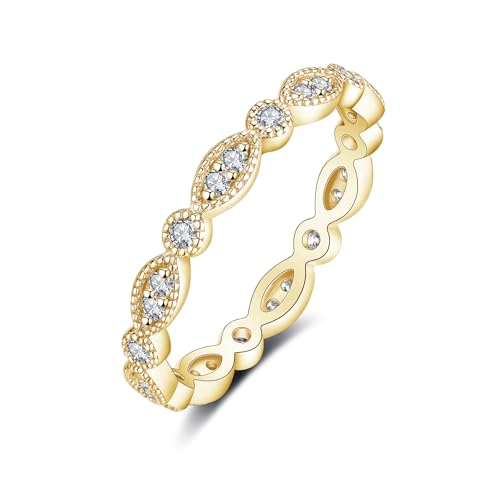 IMOLOVE Moissanite Wedding Band Wedding Rings for Women Evil Eye Shaped 925 Sterling Silver Rings with 18K Yellow gold Plated Eternity Stackable Engagement Ring Anniversary Band Size 8