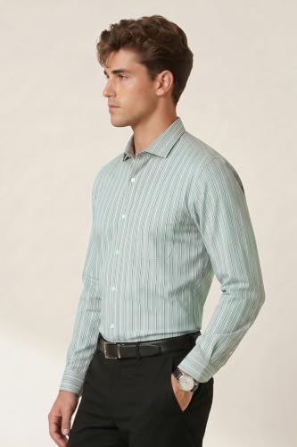 Image of Peter England Men Polycotton Striped Slim Fit Shirt