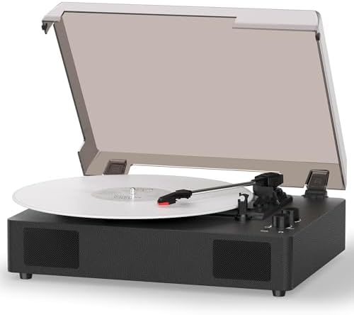 MANGOSTAN Black Bluetooth Record Player, 3-Speed Belt Drive Turntable