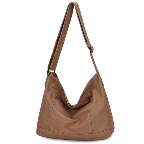 Image of VASCHY Canvas Messenger Tote Bag, Lightweight Casual Crossbody Slouchy Shoulder Hobo Side Bag for Men and Women