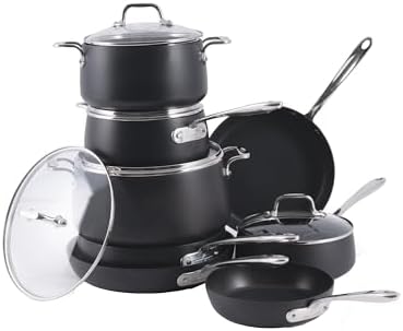 All-Clad HA1 Hard Anodized Nonstick Cookware Set 13 Piece Induction Oven Broiler Safe 500F, Lid Safe 350F Pots and Pans Black
