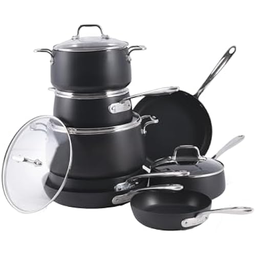 All-Clad HA1 Hard Anodized Nonstick Cookware Set 13 Piece Induction Oven Broiler Safe 500F, Lid Safe 350F Pots and Pans Black