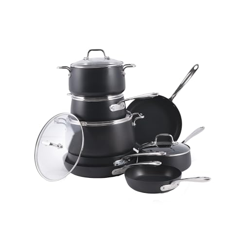 All-Clad HA1 Hard Anodized Nonstick Cookware Set 13 Piece Induction Oven Broiler Safe 500F, Lid Safe 350F Pots and Pans Black by All-Clad - Used condition - US$457.84