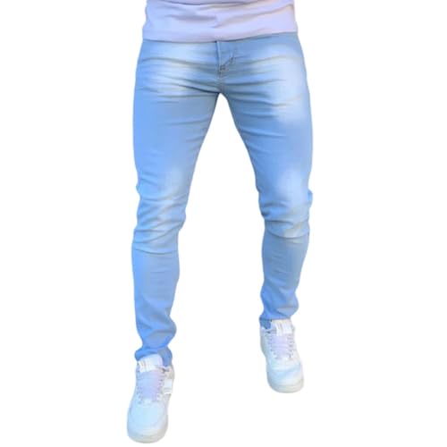 Calça Jeans Sarja Masculina Skinny Slim com Lycra Elastano (44, Azul Claro)
