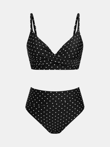 Image of CUPSHE Women's Bikini Sets High Waisted V Neck Twist Two Piece Swimsuit | Adjustable Spaghetti Straps,Soft Removable Cups,Modest Bathing Suit For Vacation And Beach,Pool Side