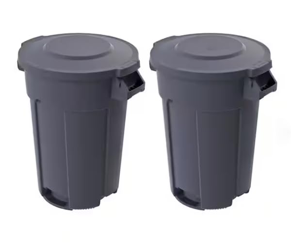 Commercial Outdoor Trash Can with Lid, 32 Gallon, Grey (2-Pack) RB74272