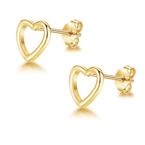 Josfeva Silber 925 Flach Einfach Ohrstecker für Kinder 925 Sterling Silber Ohrstecker Hypoallergen Knorpel Ohrringe Stecker Herz Ohr Stecker für Damen Mädchen Gold Ohrring Schmuck in Geschenkbox
