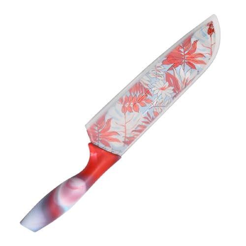 Image of Chef's Knife, High Carbon Stainless Steel Multicolored Kitchen Knife Nonstick Color Printed with Blade Guard, 6.8 Inch (Carmine)
