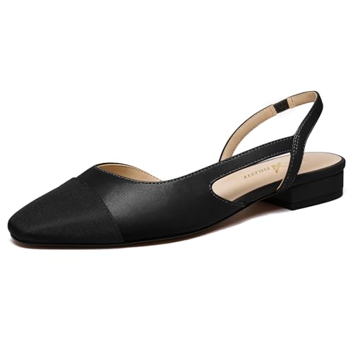Image of Athlefit Slingback Flats for Women Square Toe Ballet Flats Work Dress Shoes