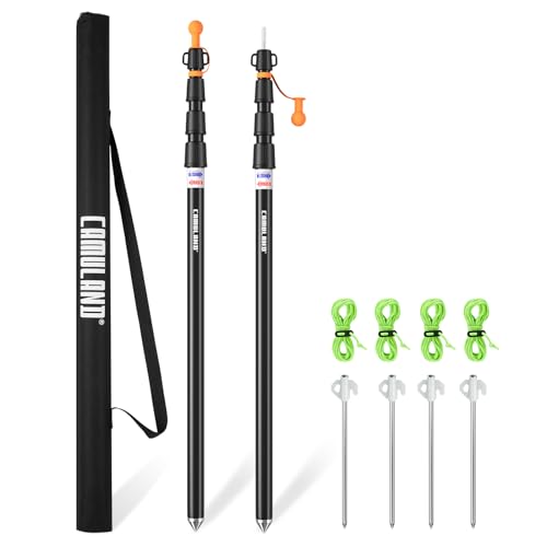 CAMULAND Tent Poles, Heavy Duty Tarp Poles Canopy Poles Aluminum Tent Poles with Non-Slip Cone Bottom, Adjustable Telescoping Tarp Poles